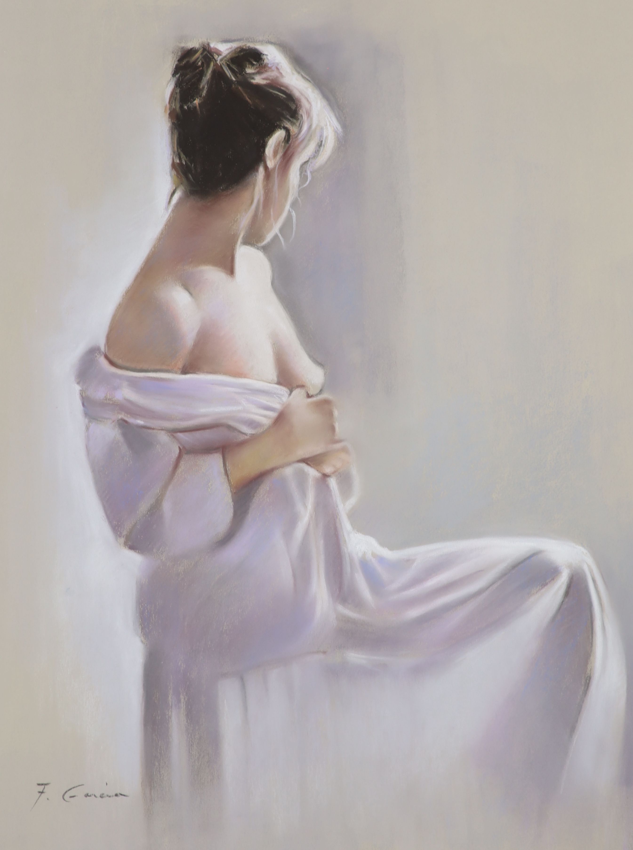 F. Garcia, pastel, Study of semi-nude girl, signed, 62 x 48cm with COA from Charles Phillips